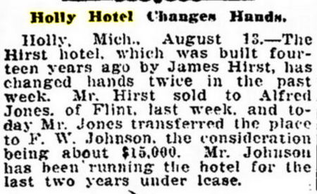 Holly Hotel - 1906 Article On Hotel Changing Hands (newer photo)